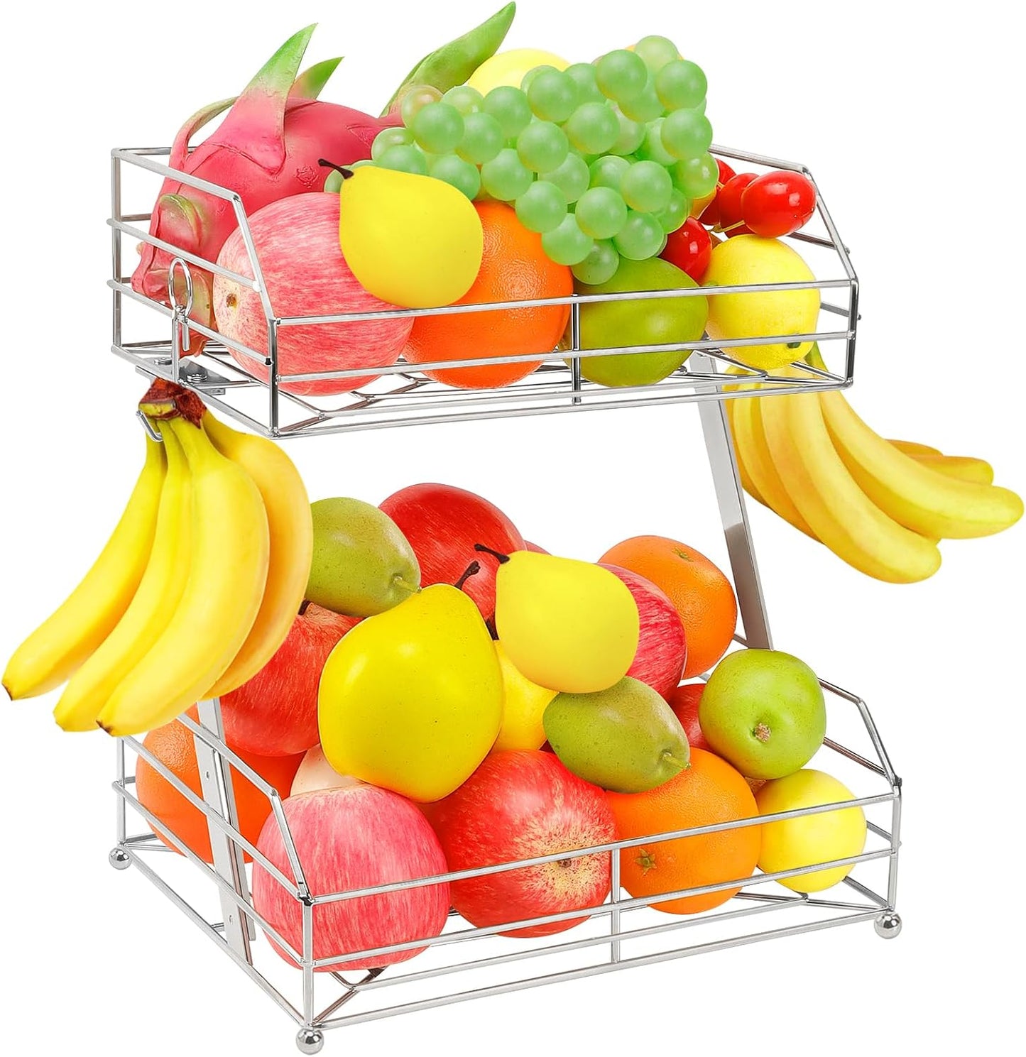 Cesta frutas metal con ganchos para plátanos encimera