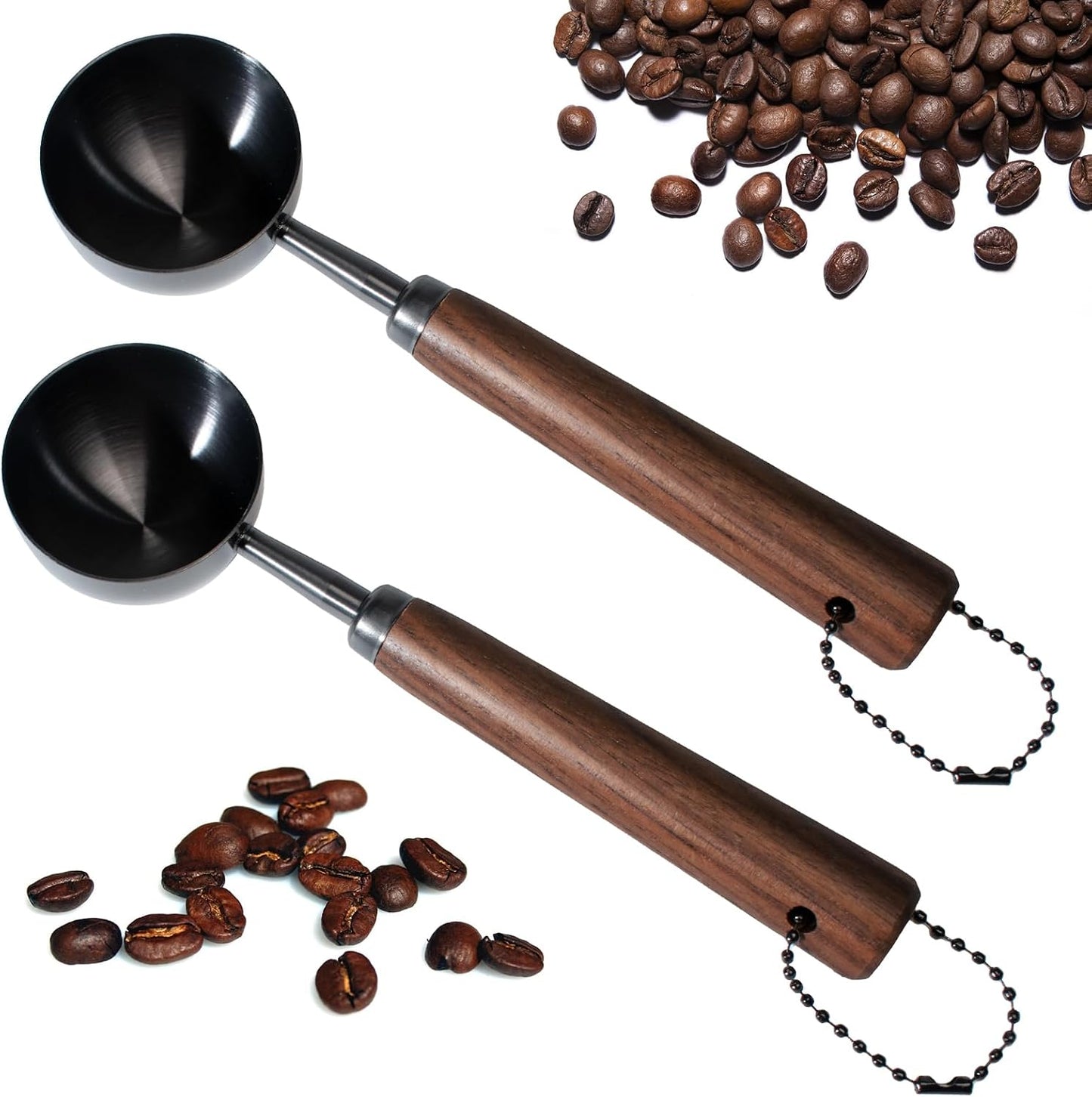 2 Cucharas Medidoras Café Acero Inox 304 Mango Madera Negro