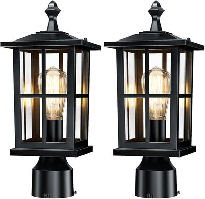 2 Luces poste exterior negras impermeables 120v 15pulg
