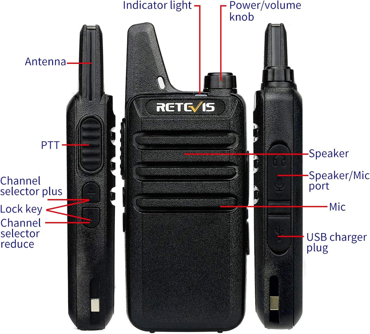 Walkie Talkies 2 vías recargable USB para escuela
