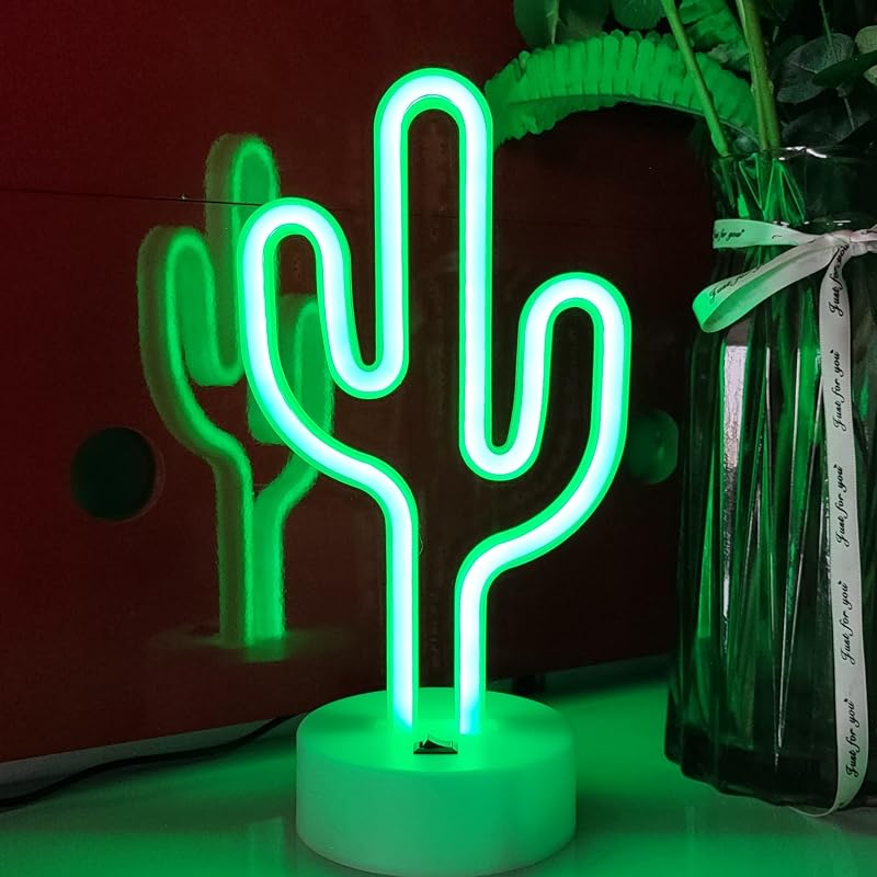 Letrero neón USB o 3 pilas AA decoración pared LED cactus