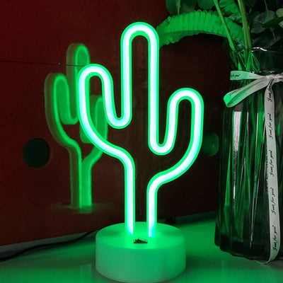 Letrero neón USB o 3 pilas AA decoración pared LED cactus