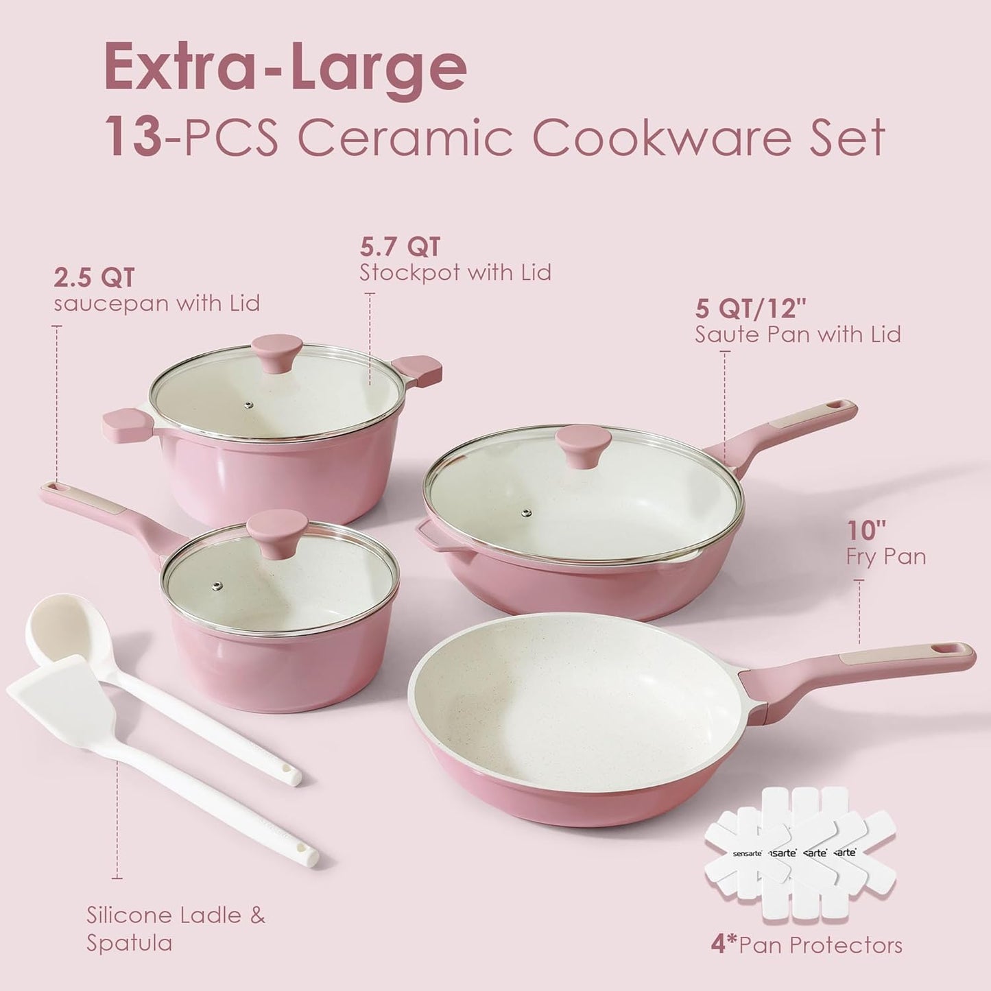 Set 13 Utensilios Cerámica Antiadherente Sartén 12.5pulg