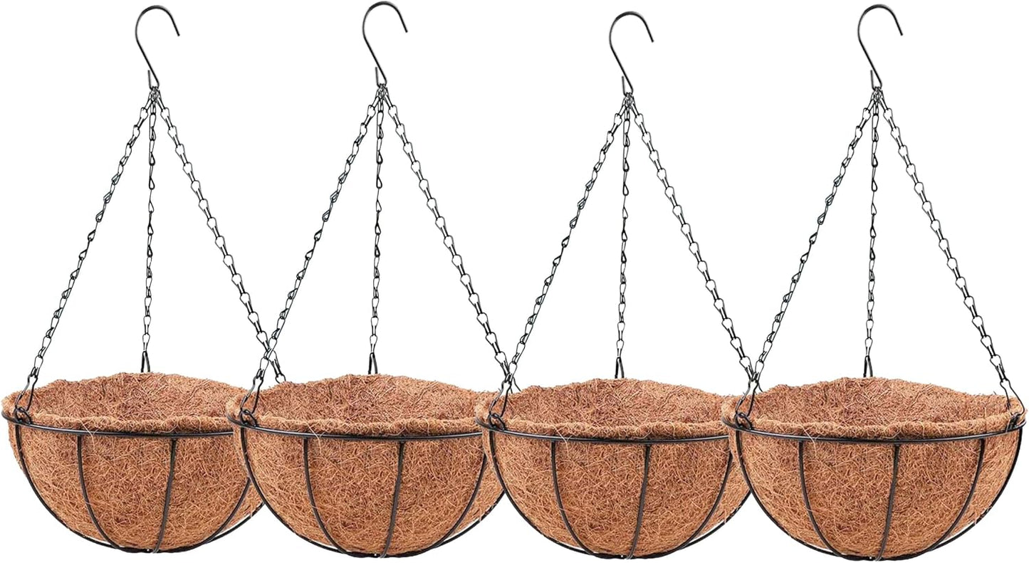 Cestas colgantes plantas 16pulg 4 Pzas forro coco alambre negro