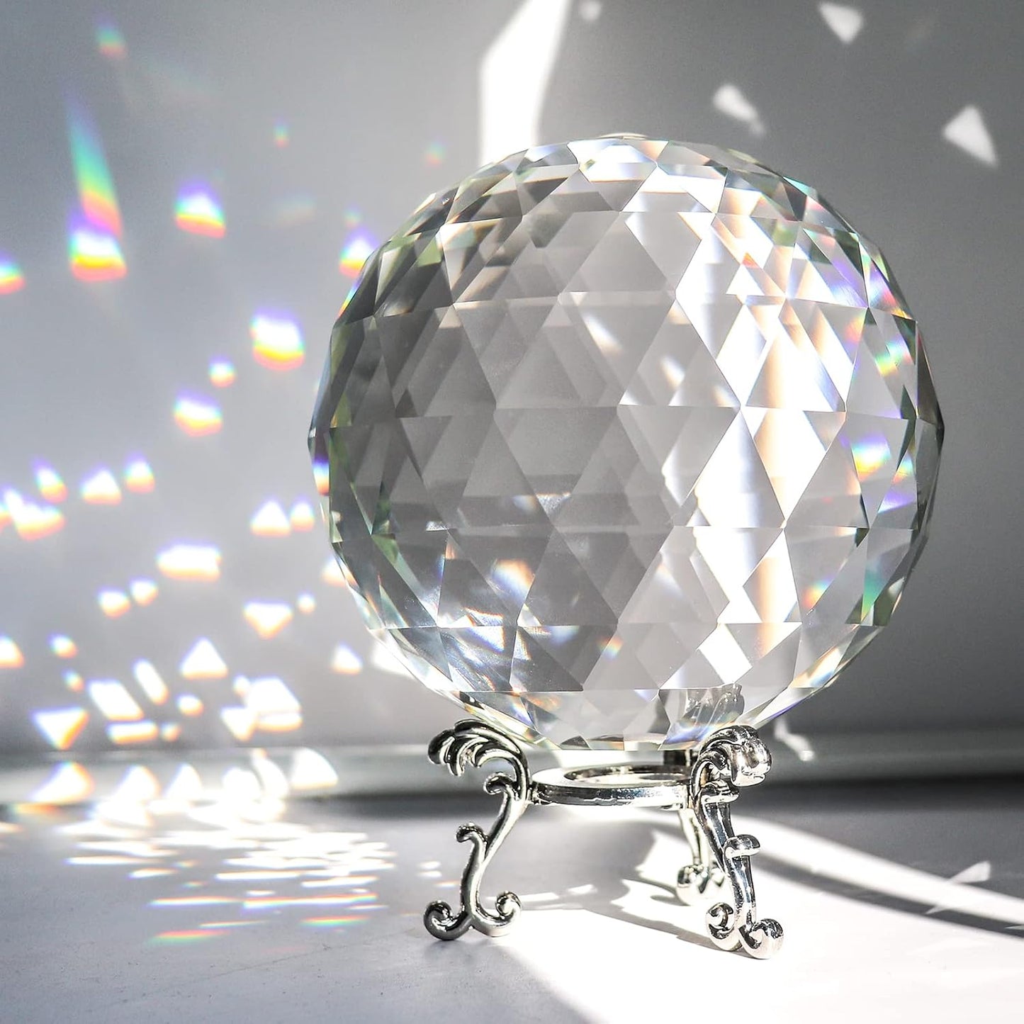 Esfera cristal facetada con prismas soporte decoración hogar