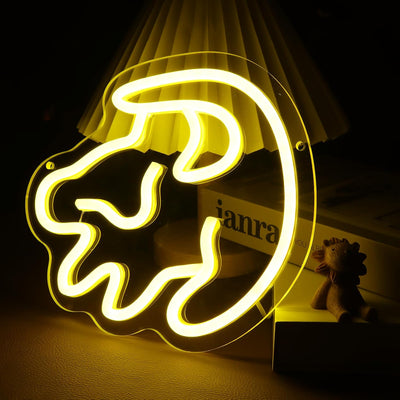 Letrero neón león animado LED regulable para niños