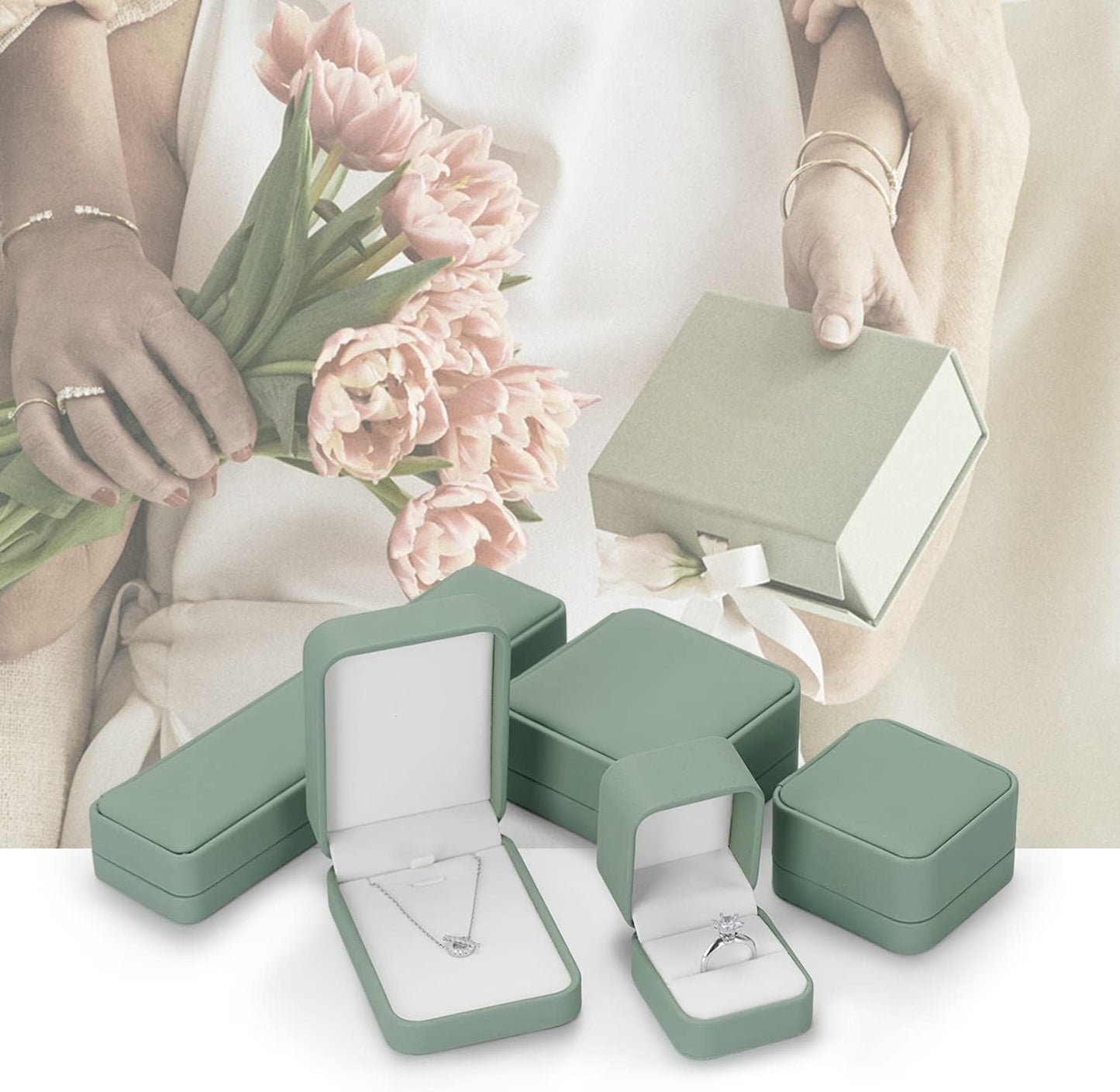 Caja anillo cuero verde oliva para propuesta