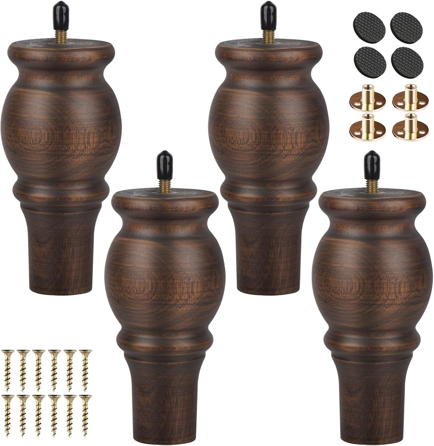 Patas madera muebles 5pulg set 4 con pernos M8