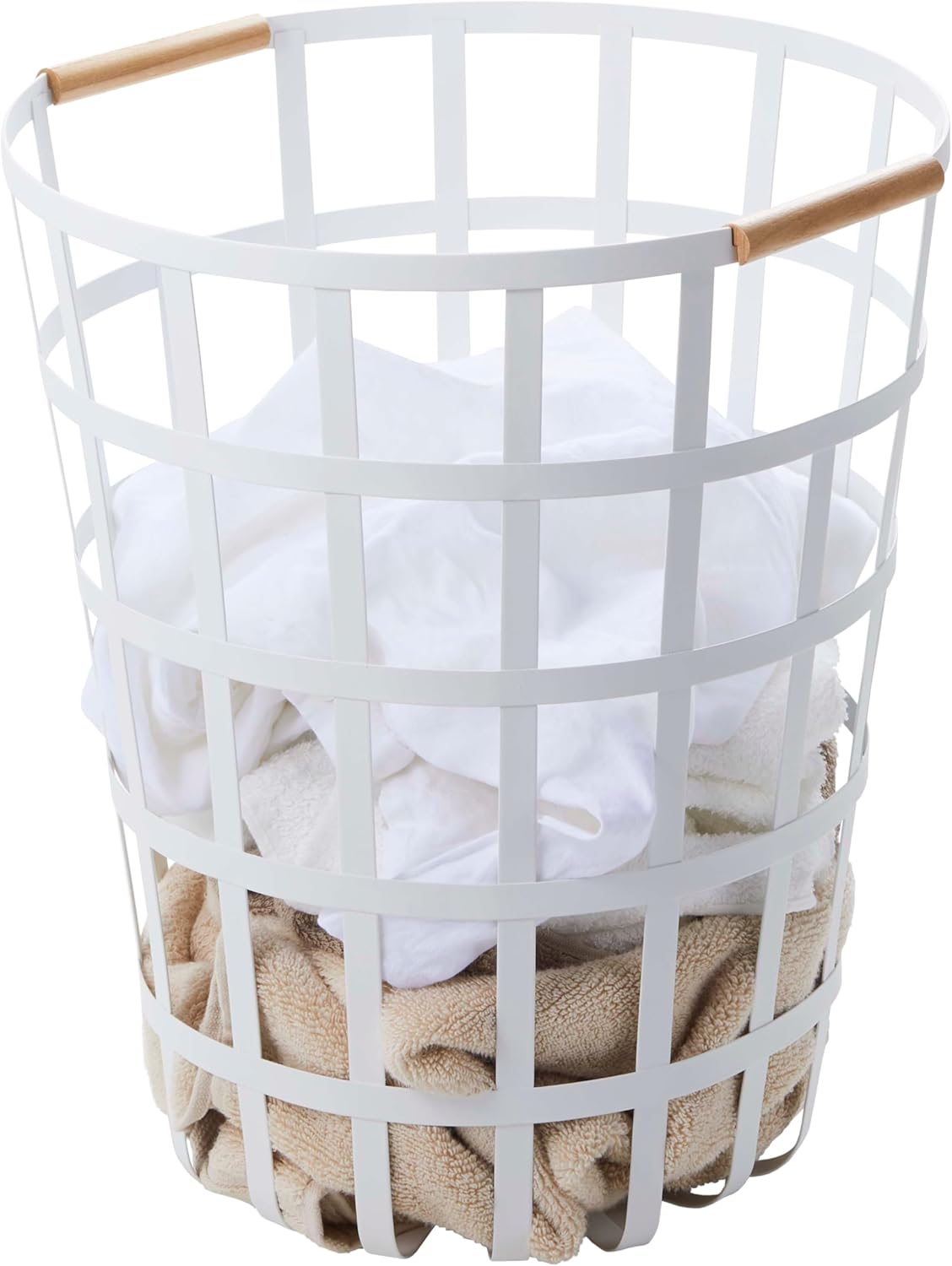 Cesta redonda para ropa sucia 18pulg acero madera 10.5gal