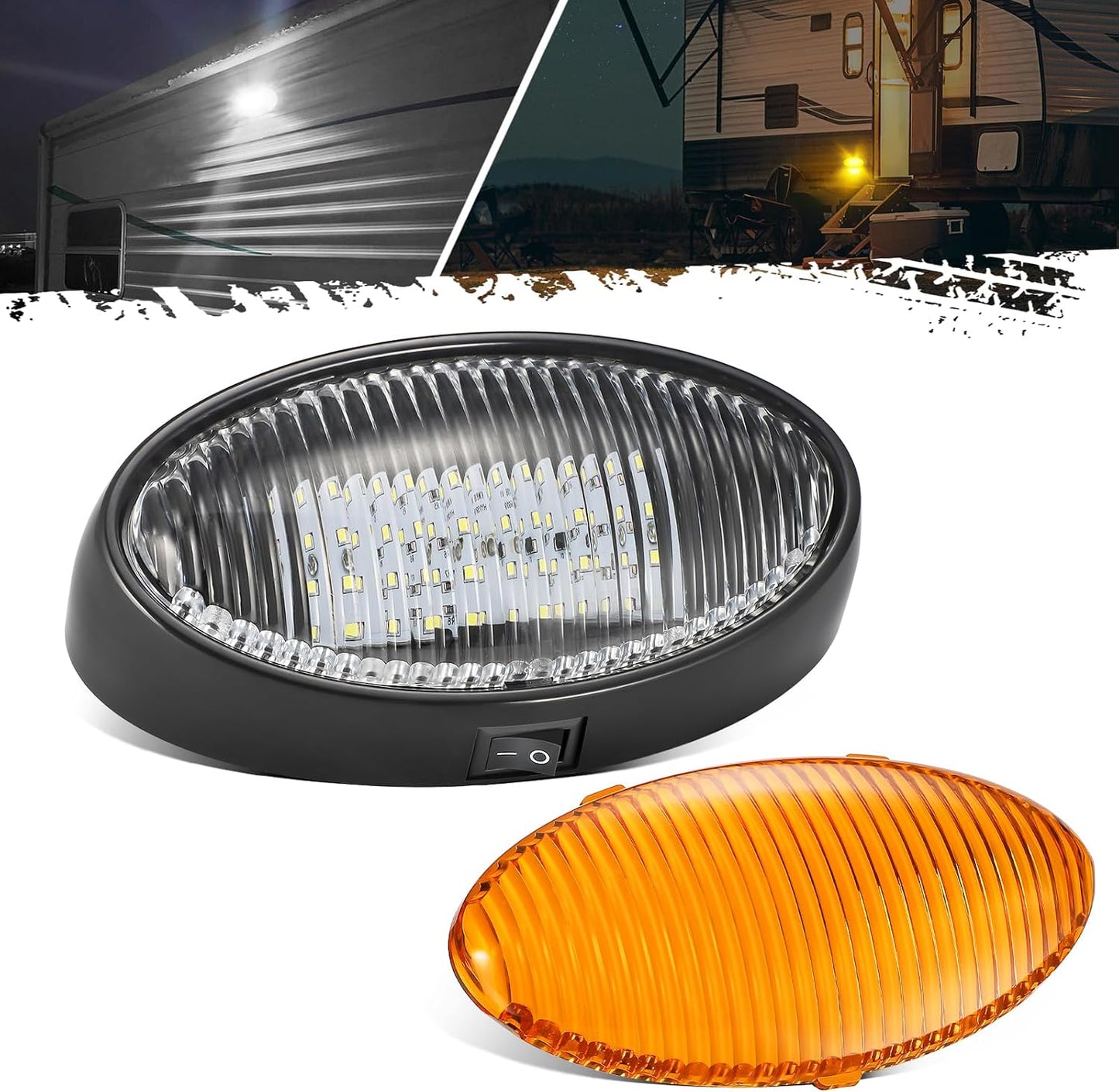 Luces porche LED RV con interruptor base negra
