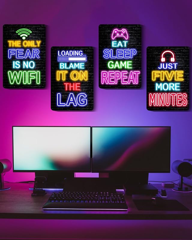 Letrero metal neon juegos 12x8 pulg set 4 decoración pared