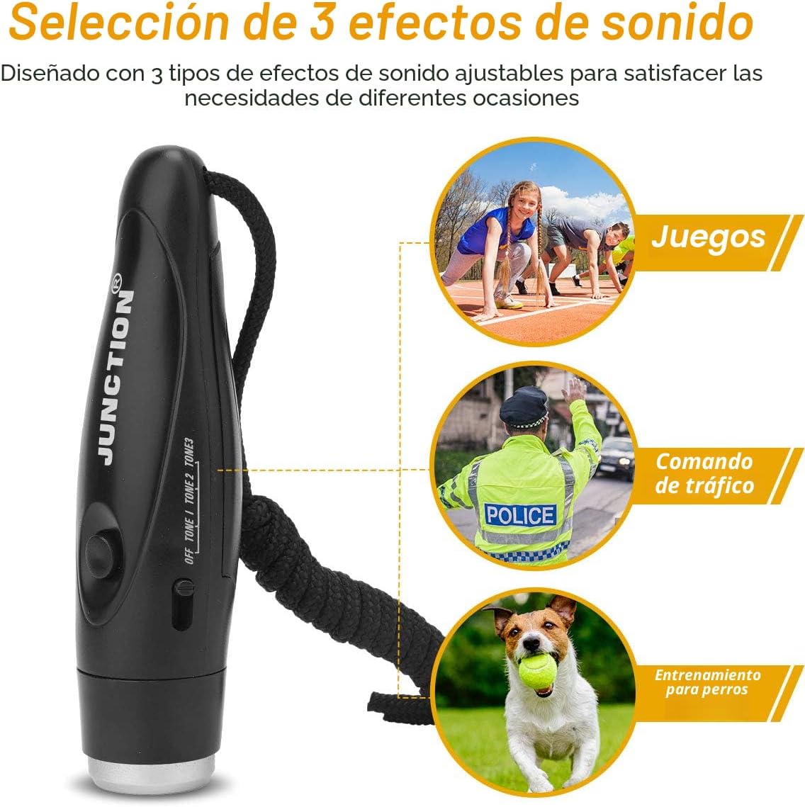 Silbato electrónico con 3 sonidos ajustables y cordón para árbitros