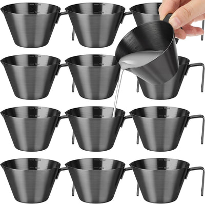 12 Tazas Acero Inox Café 3.4oz con Boquilla Asa Negro