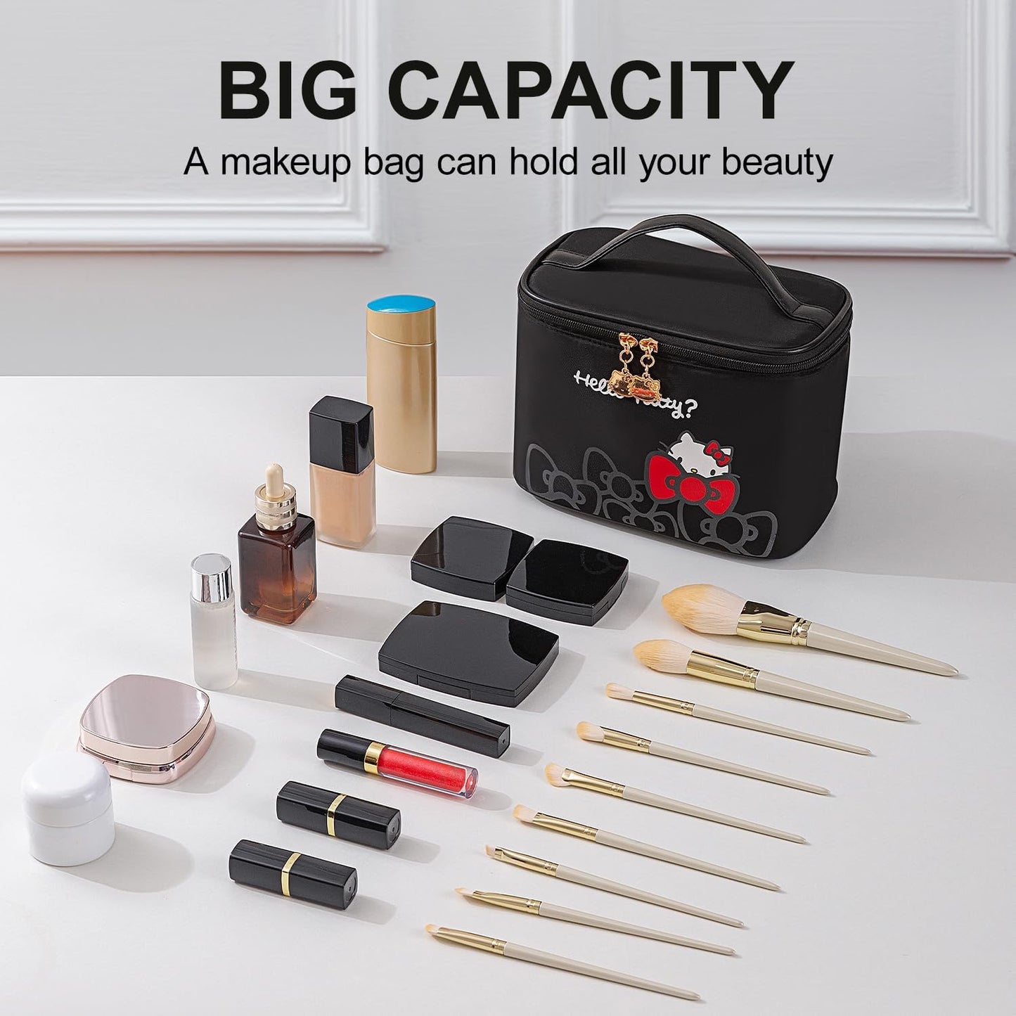 Bolsa maquillaje viaje con soporte cepillos negro 2 pzas