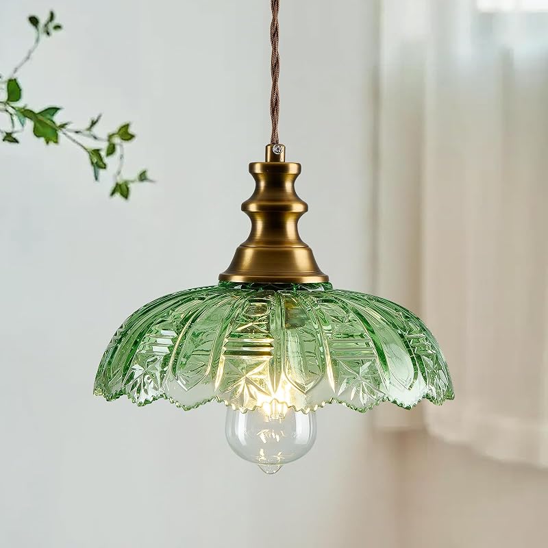 Lámpara colgante industrial pantalla vidrio verde metal