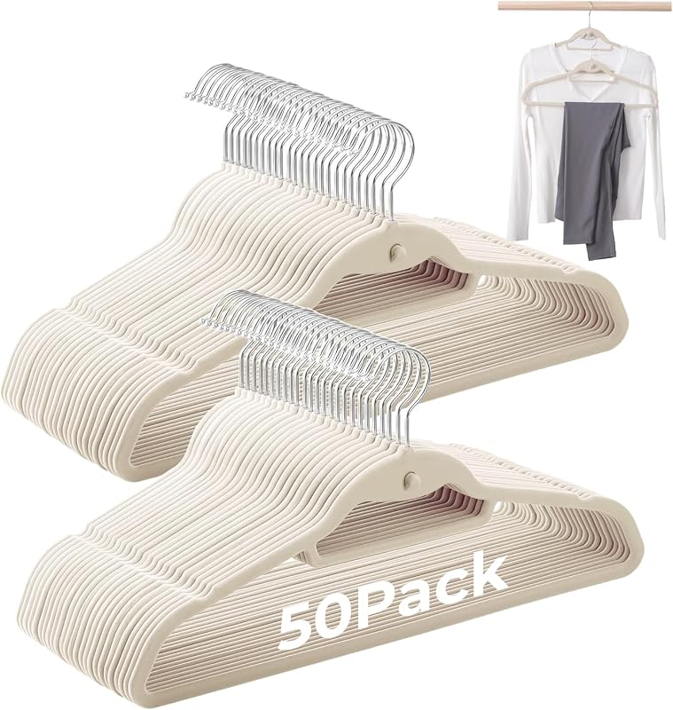 50 Perchas Terciopelo Antiderrap Gancho Apilable