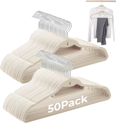 50 Perchas Terciopelo Antiderrap Gancho Apilable