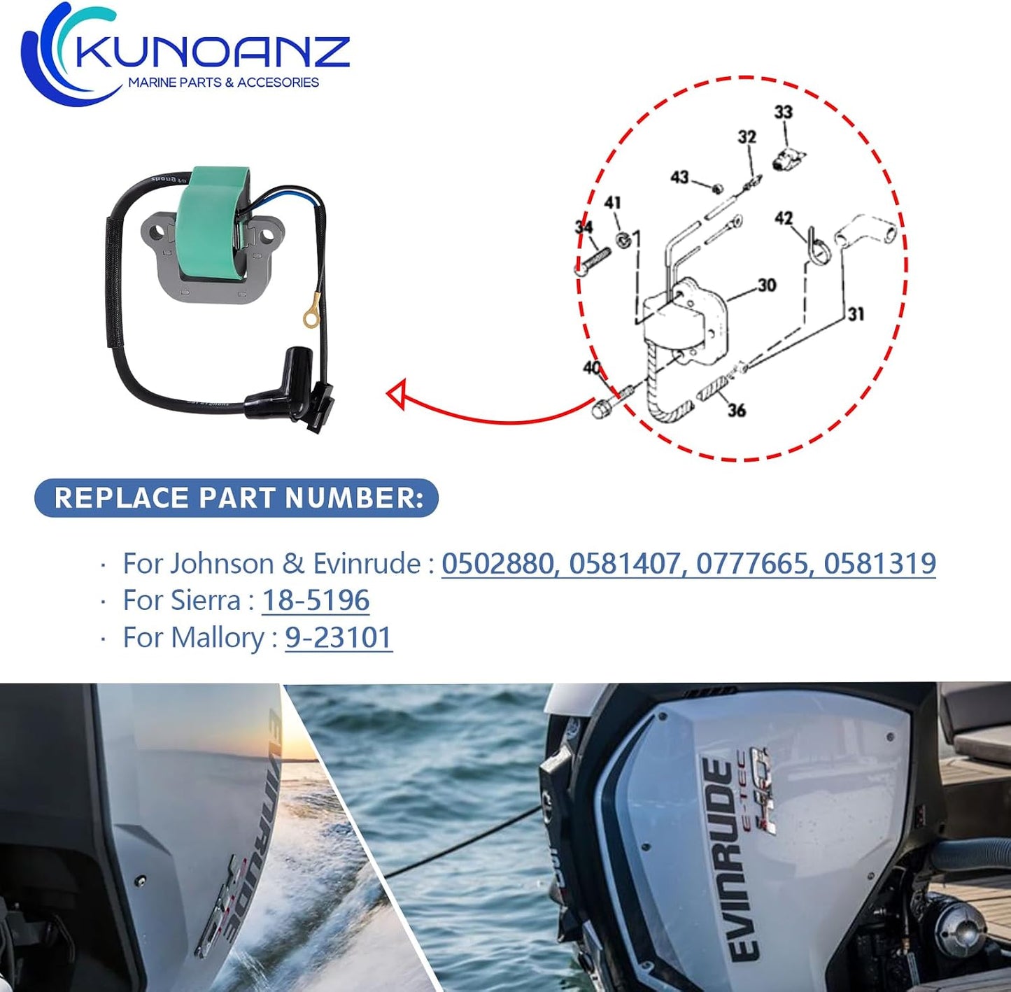Conjunto bobina encendido Johnson Evinrude 9.9-40hp 74-76
