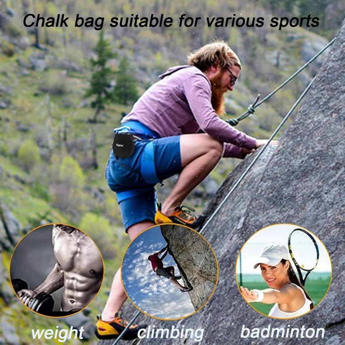 Bolsa de yeso con bolsillo ajustable para gimnasio y levantamiento