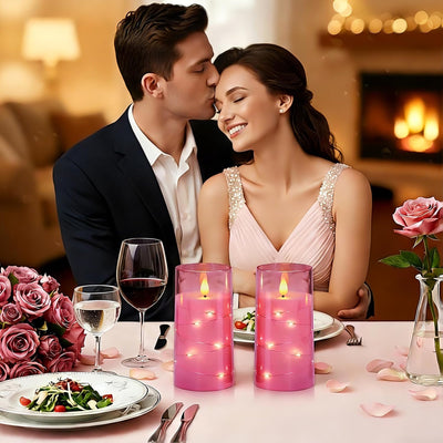 Velas rosas sin llama con luces hadas LED set 2 6pulg