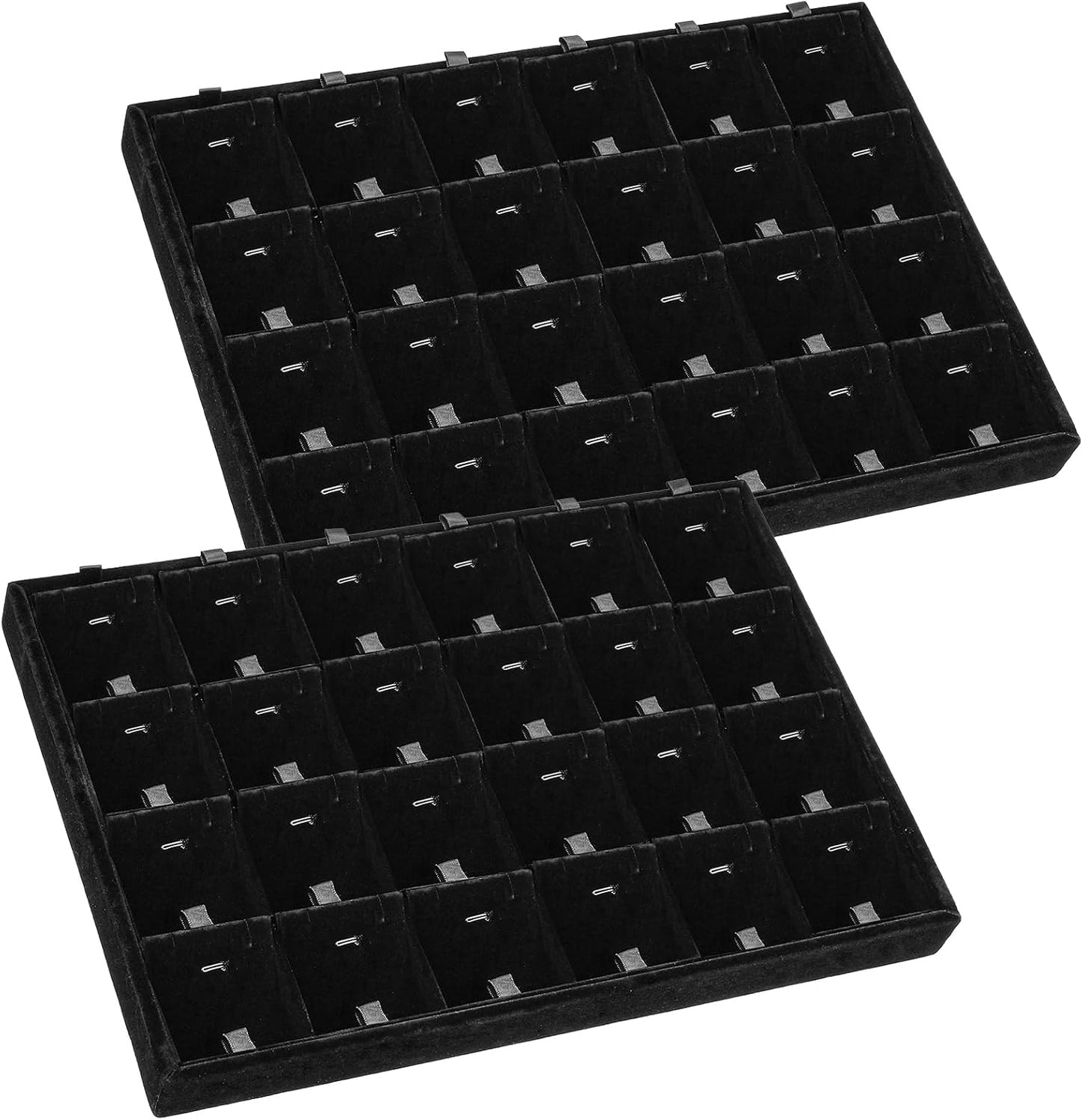 2 Bandejas Apilables 24 Rejillas Joyas con Divisores Negro
