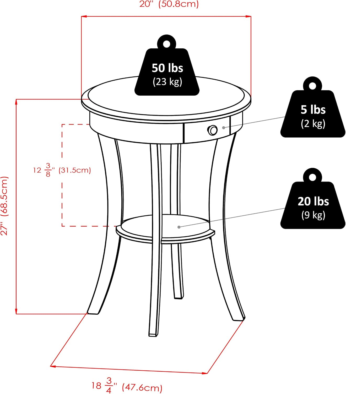 Mesa auxiliar Sasha con cajón patas curvas madera negro