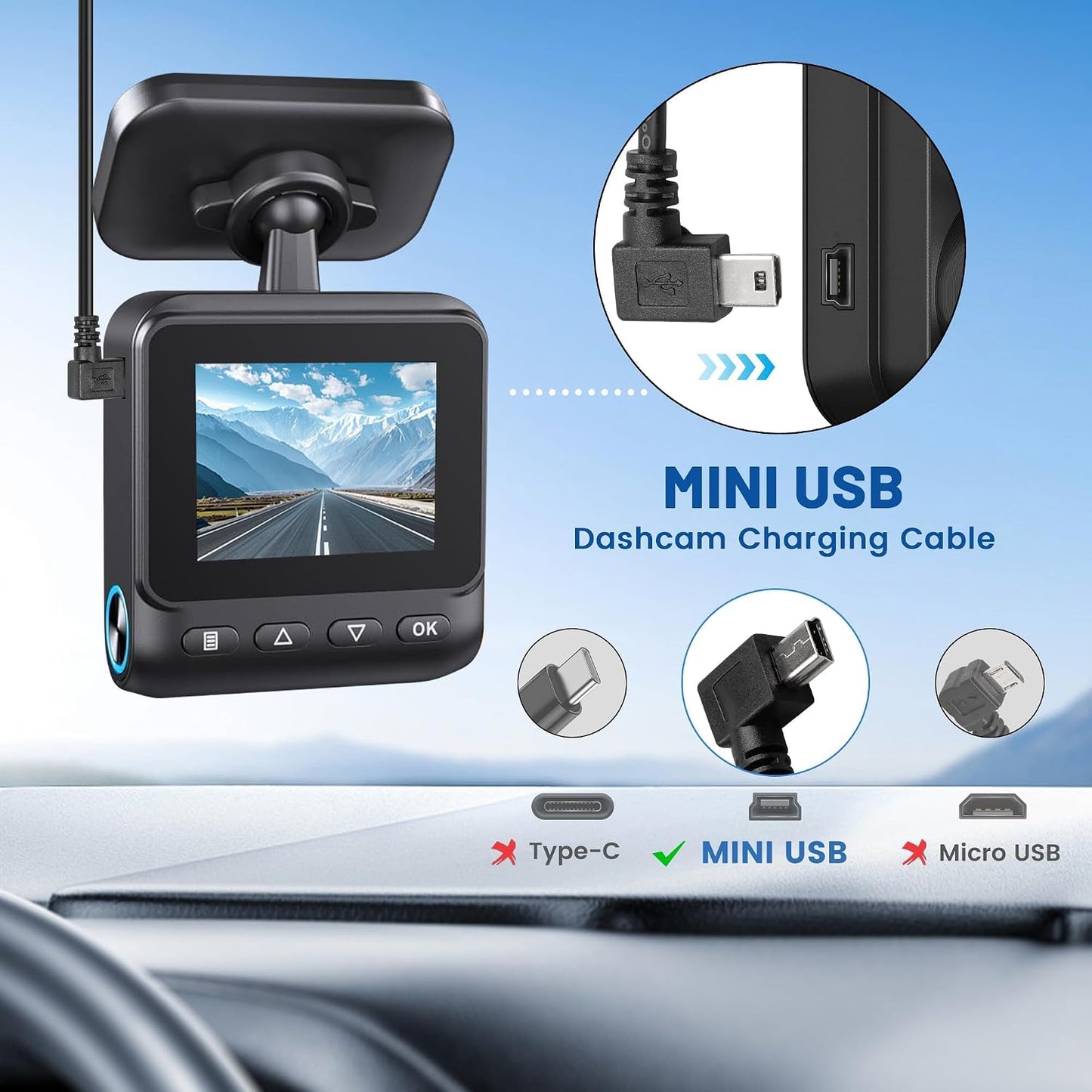 Cable USB 2.0 para dashcam Rexing V1 Pro V5 V3 Byakov S6