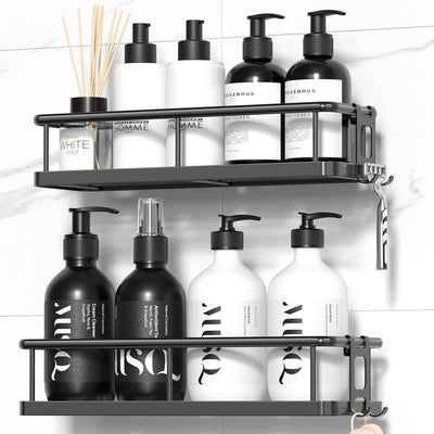 Organiz. ducha adhesivo con ganchos extraíbles