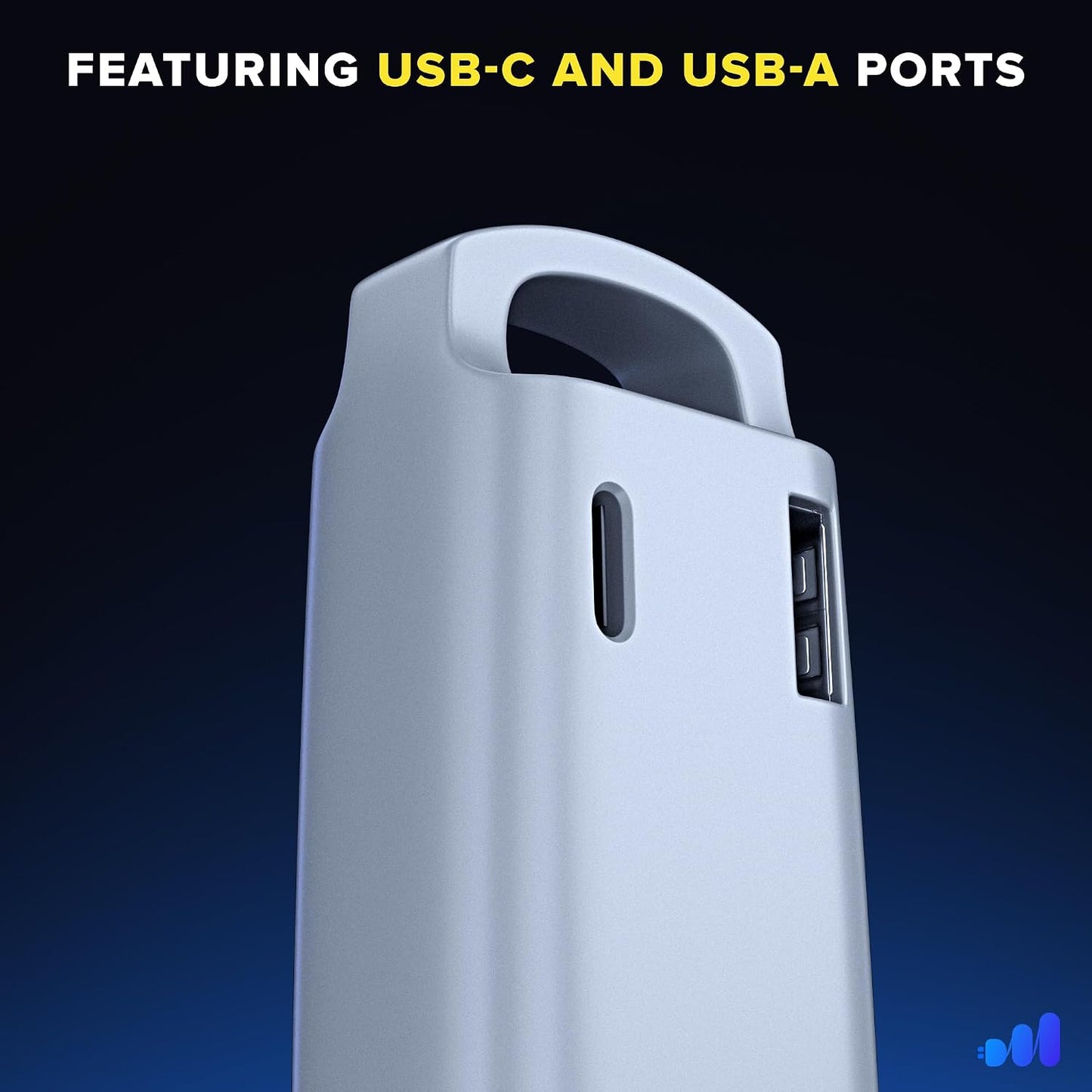Cable extensión enchufe plano 3 USB-C y USB-A 3pies 16AWG UL blanco