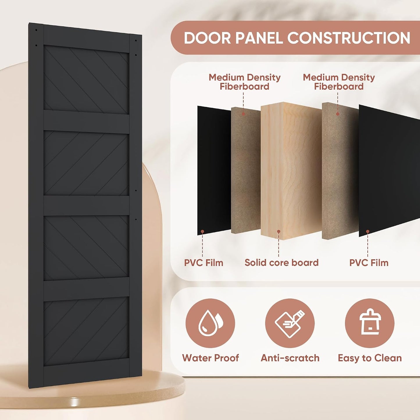 Puerta corrediza granero 42x84pulg negra 4 paneles onda