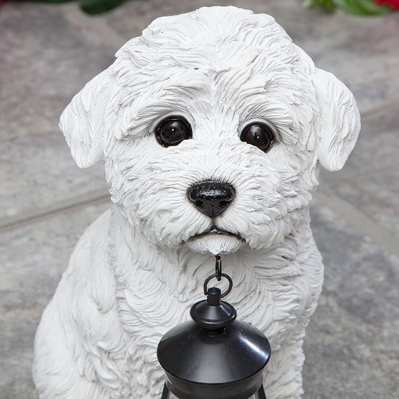 Estatua perro resina con luz LED exterior Bichon