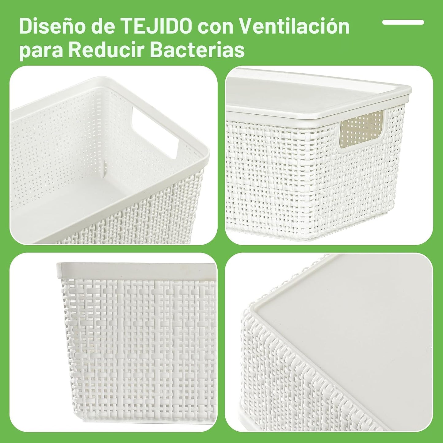 6 Cestas Almacenamiento Plástico Blancas Transpirables