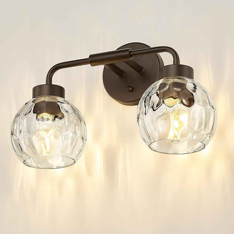 Lámpara baño 2 luces estilo granja vidrio ondas bronce