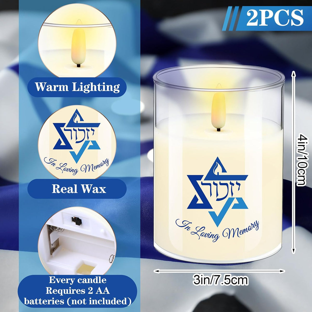 Velas LED Yahrzeit conmemorativas 2uds