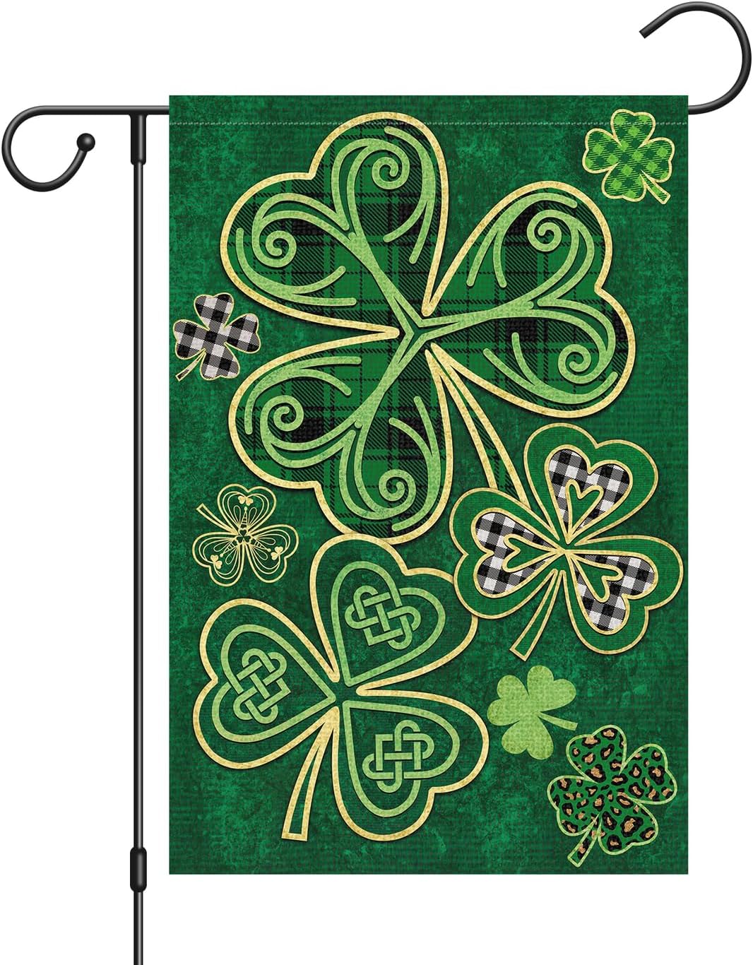 Bandera San Patricio 12x18pulg doble cara trébol búfalo cuadros