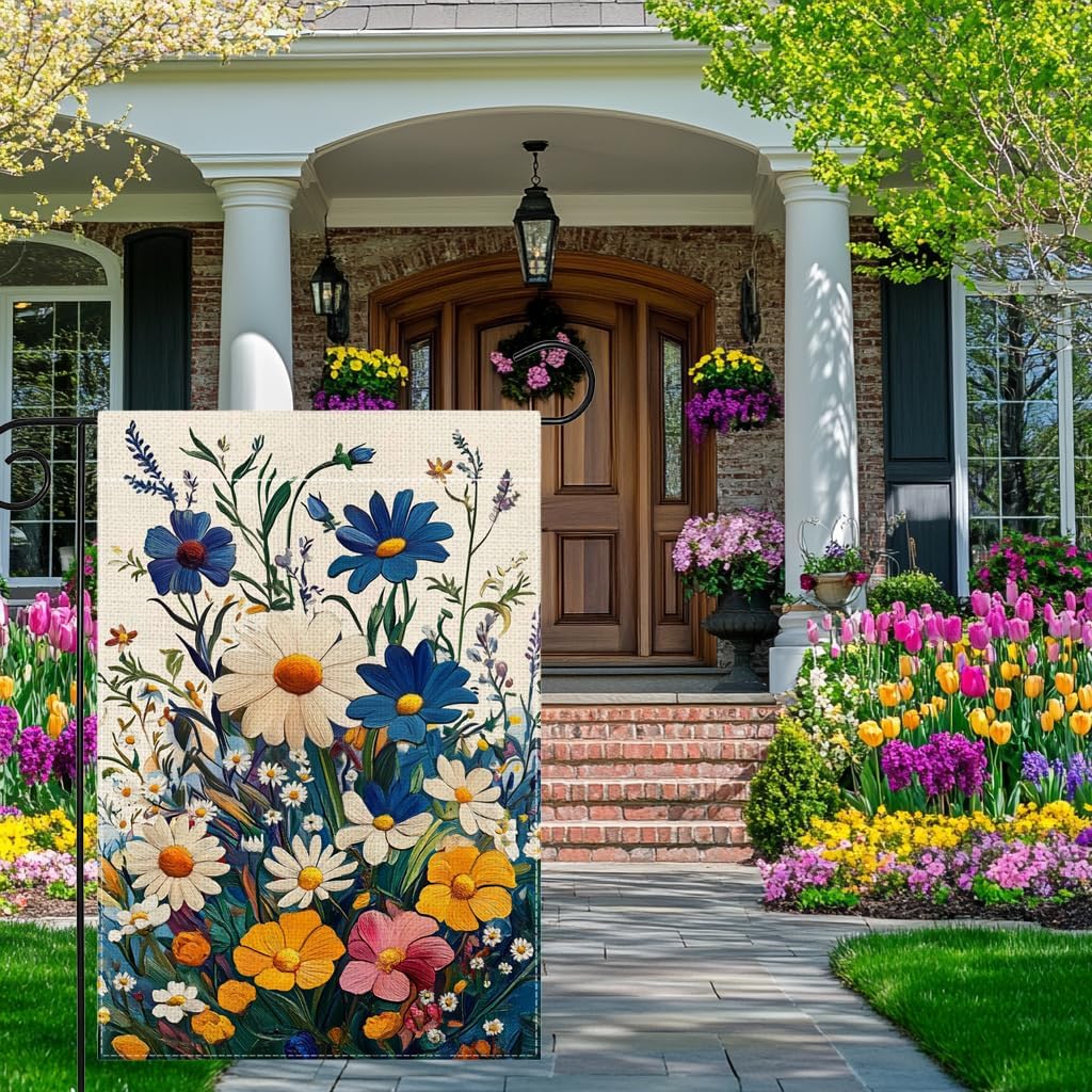 Bandera jardín floral 12x18pulg doble cara bienvenida patio