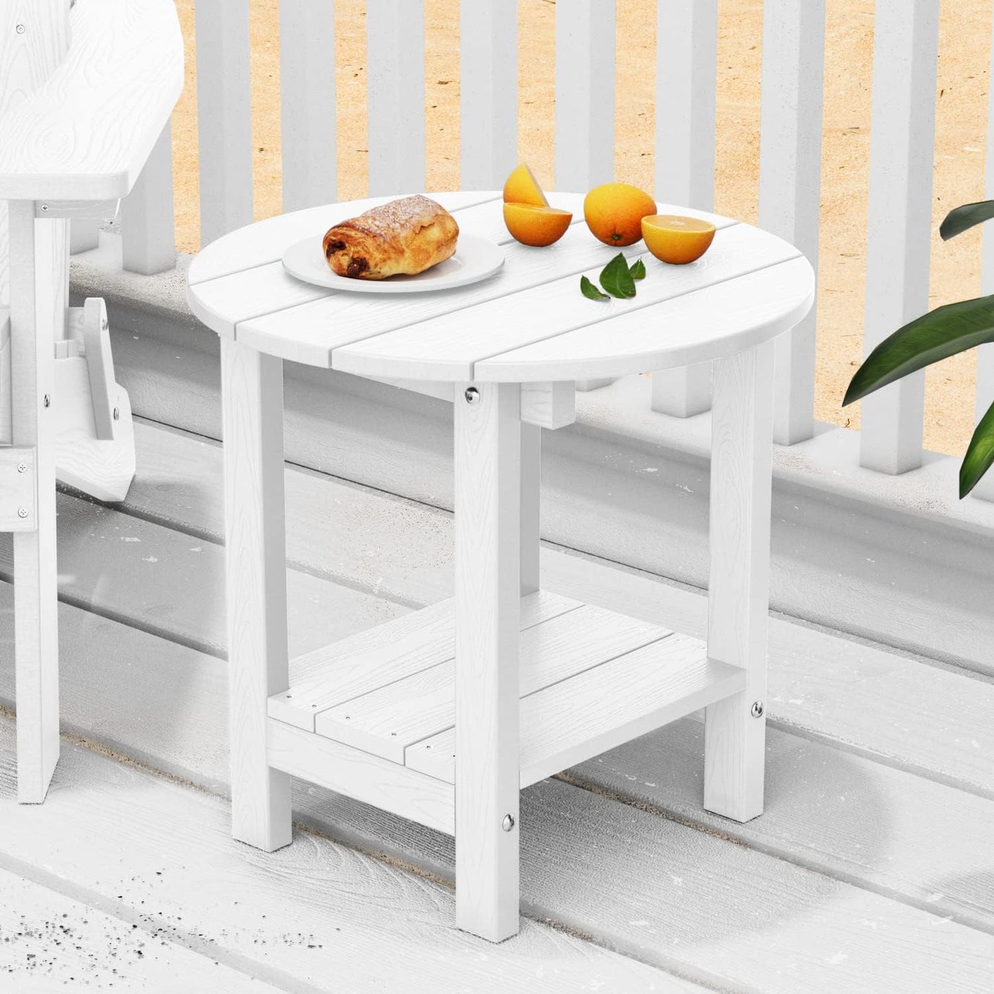 Mesa auxiliar redonda plástico 18" 2 niveles blanco
