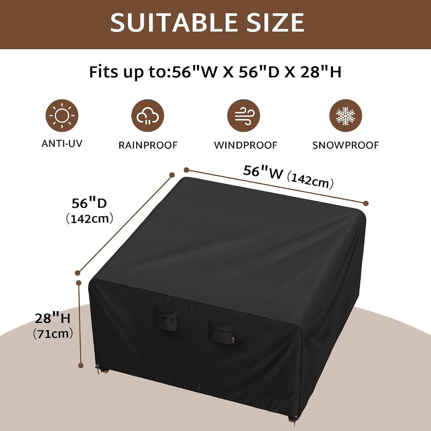 Funda impermeable para muebles patio 56x56" cuadrada 600D