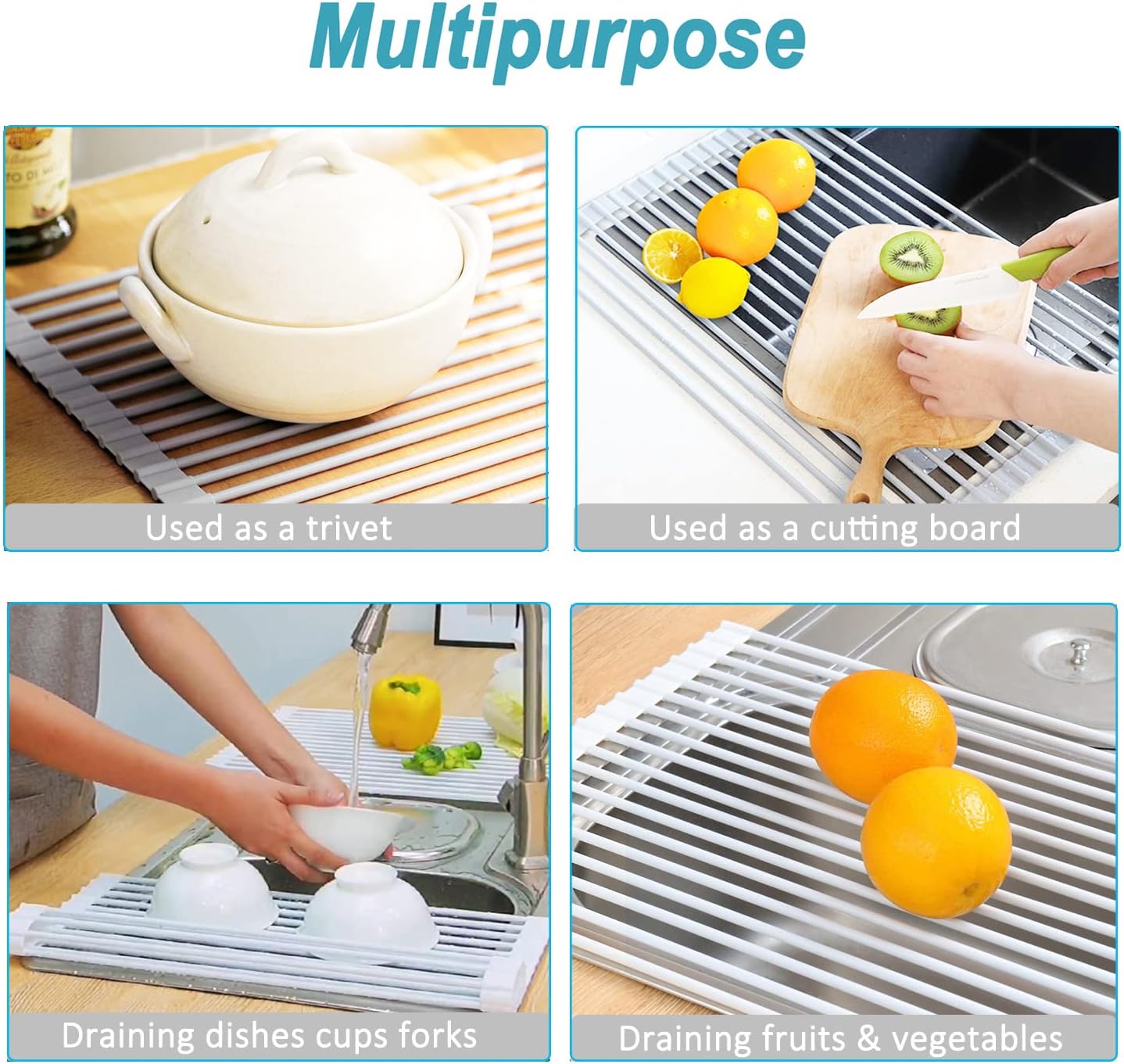 Escurridor platos enrollable blanco con silicona antiderrap