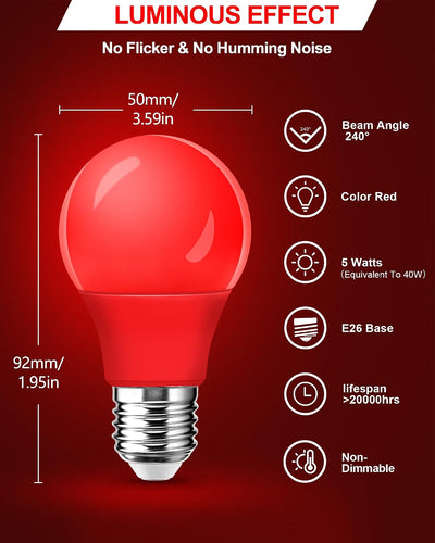 2 Bombillas LED A15 Rojas E26 5W para Interior y Exterior