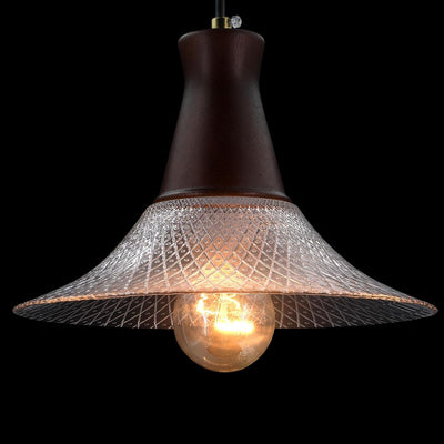 Lámpara colgante cristal vintage 9pulg soporte nogal
