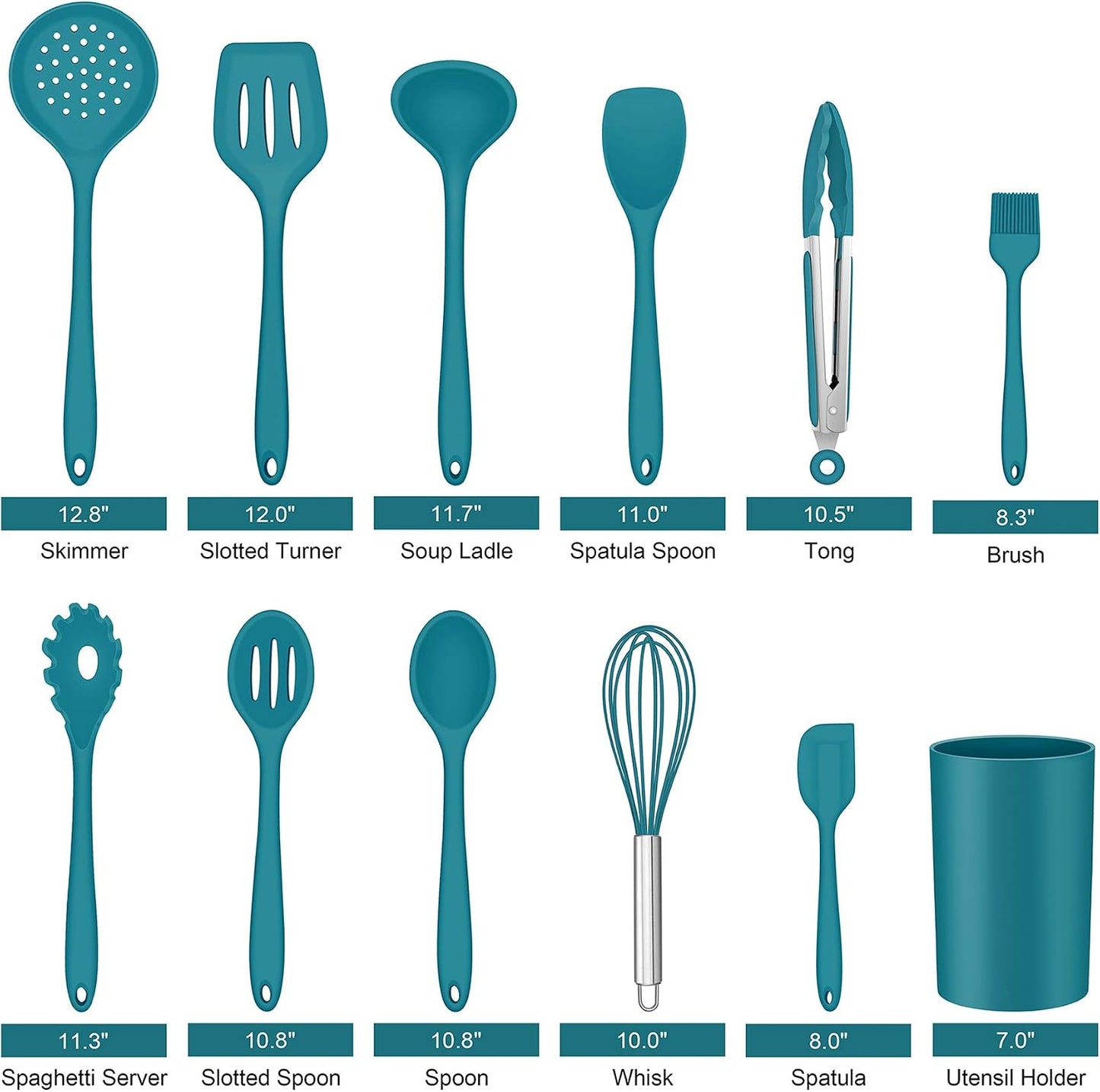 Set 12 Pzas Utensilios Silicona con Soporte Azul