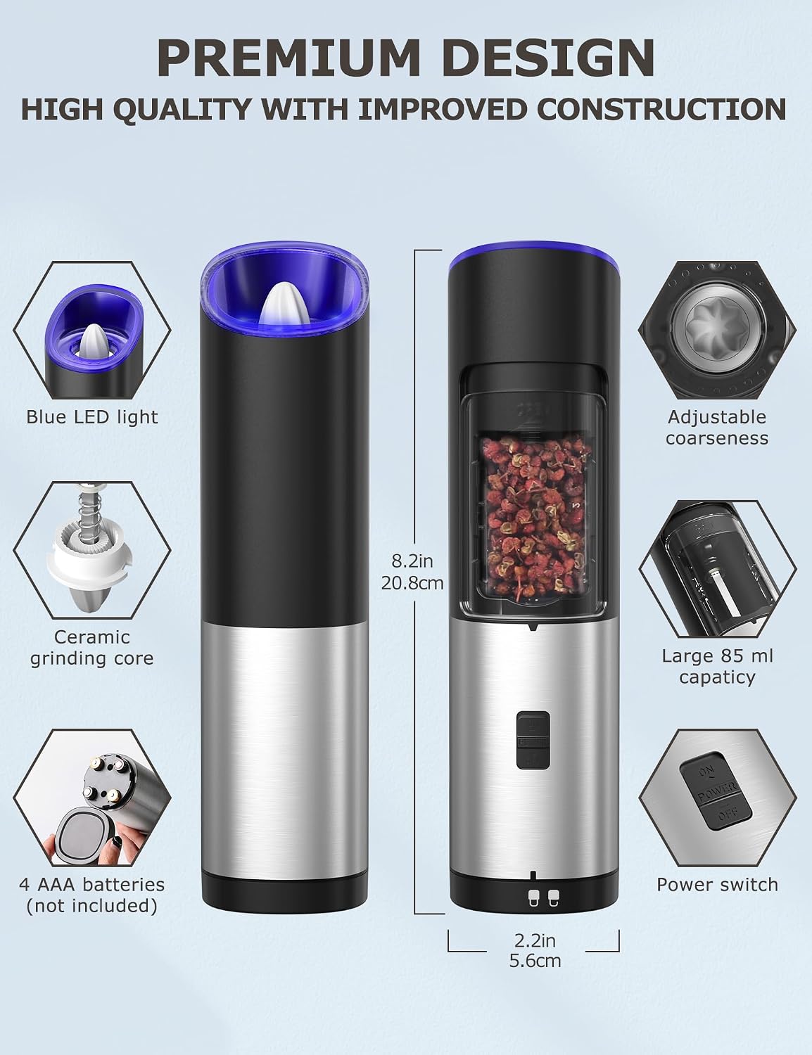 Molinillo eléctrico sal y pimienta automático con ajuste