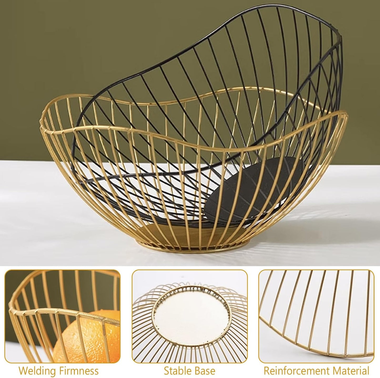 2 Pzas Cesta Frutas Alambre Metal Dorado Multiusos