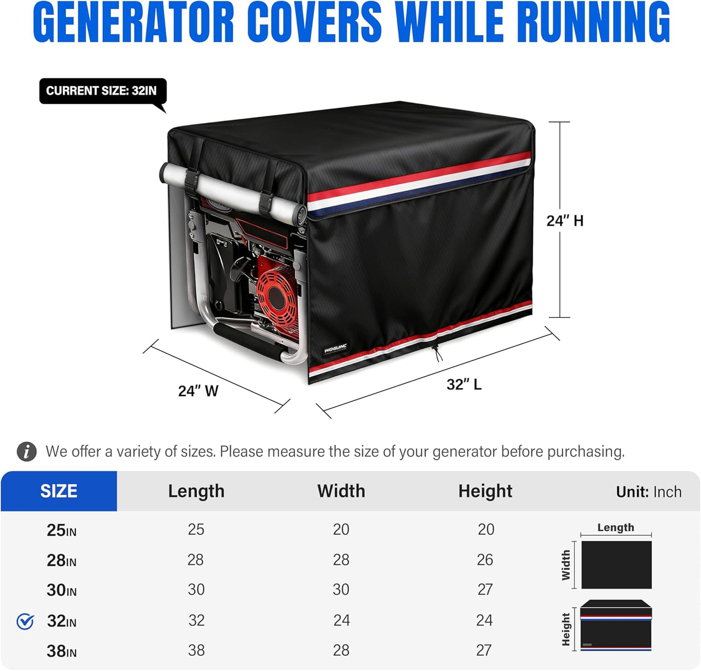 Cubiertas generador 32x24x24" 600D210D impermeable negro