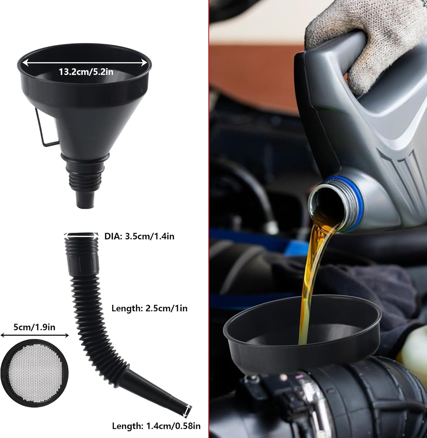 Set 10 Embudos Automotrices Plástico Flexibles Cuello Largo