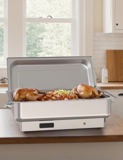 Calentadores eléctricos de alimentos con pantalla digital, juego de bufé acero inoxidable 9 cuartos de galón color plateado