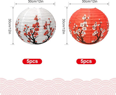 10 Linternas Sakura rojas y blancas 12pulg colgantes Año Nuevo