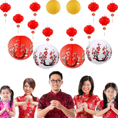 16 Faroles rojos decorativos para Año Nuevo Lunar