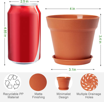 16 Macetas Terracota 4" con Bandeja Drenaje Interior